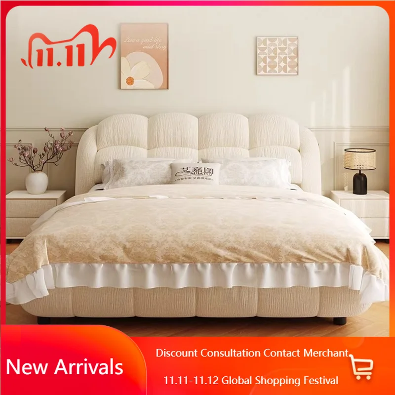 king size cream style Double bed 180x200cm bedroom furniture Modern Minimalism comfortable full size bed frame cama box casal