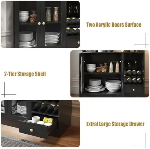 Wine Bar Cabinet with Tempered Acrylic Door & Rack, Freestanding Buffet Sideboard with Glass Holder, Coffee Bar Cabinet image 3