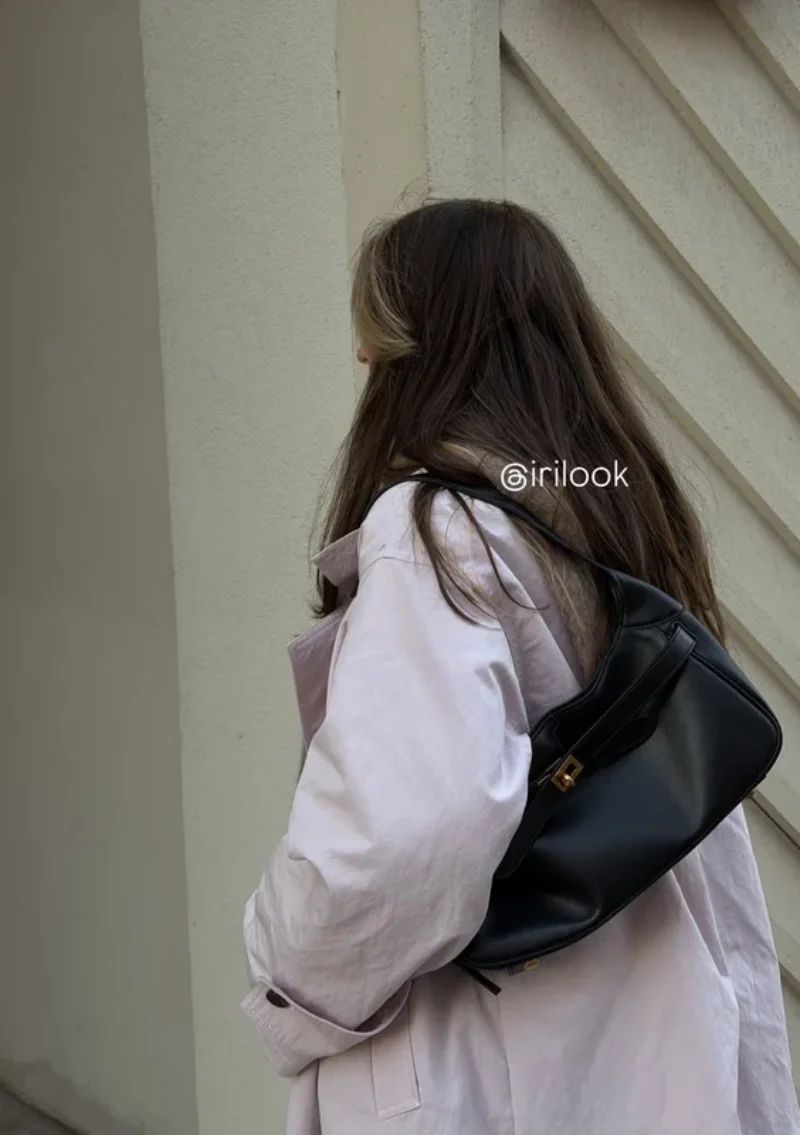 Cowhide Belt Buckle Tote Bag for Women with Padlock Detail