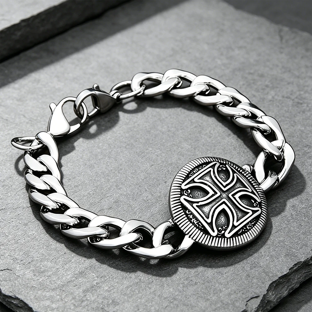 Fashion Iron Cross Bracelet for Men Women Stainless Steel Punk Rock Knights Templar Religious Jewelry Best Gift Dropshipping