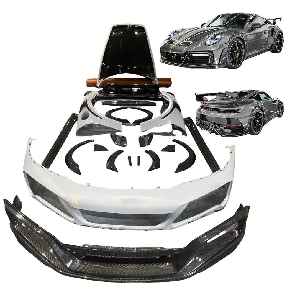 

For 992 911 Turbo S Style Dry Carbon Fiber WideBodykit Front Bumper Rear Diffuser Side Skirts Bodykit
