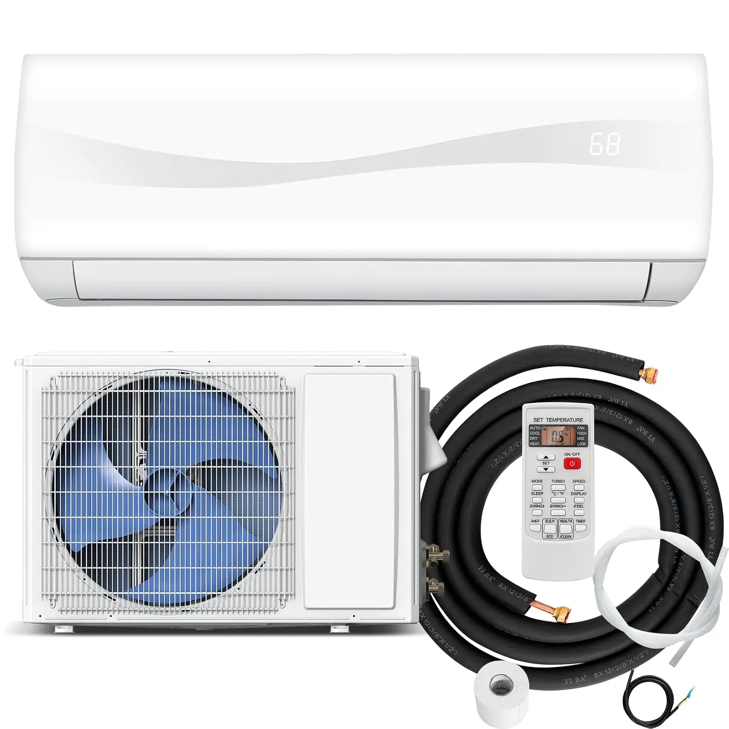 Mini Split Ac/Heating System, 18000 BTU Ductless Mini Split Air Conditioner w/Heat Pump, Remote Control, Cools Up to, Custom
