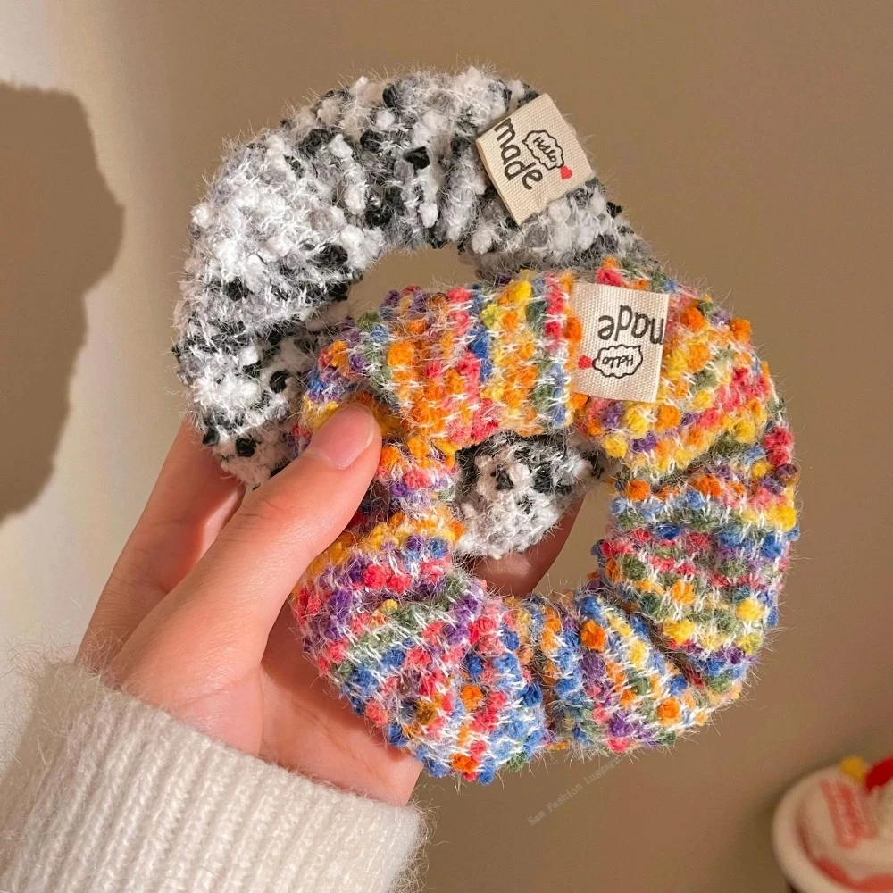 

New Trendy Winter Scrunchies Women Elastic Wool Knitted Hair Scrunchy Girls Rainbow Color Hair Chouchous Accessories Headbands