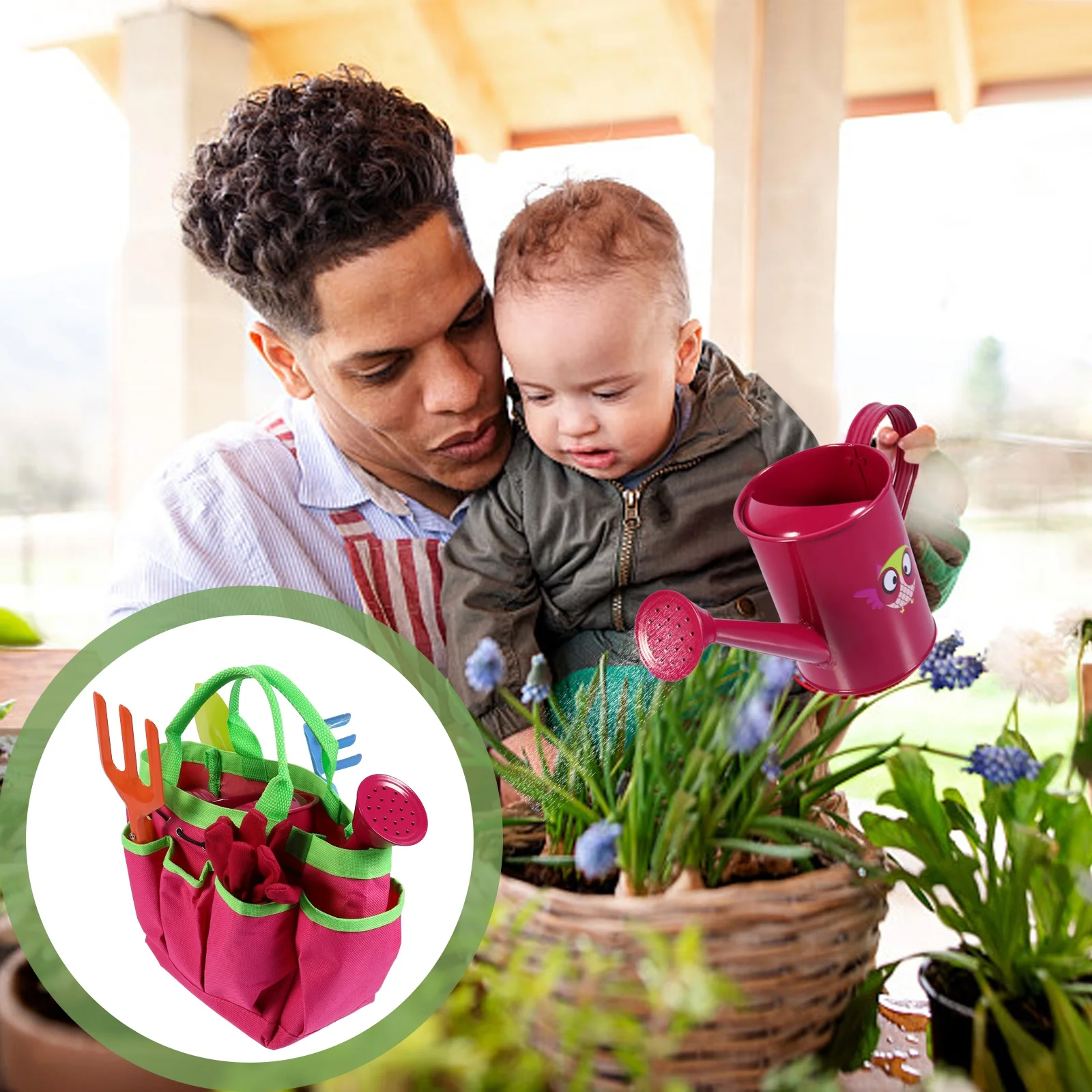 1セット子供用ガーデンツールセット、漫画柄、植栽、土ほぐし、砂掘り、ビーチ、屋外用多目的