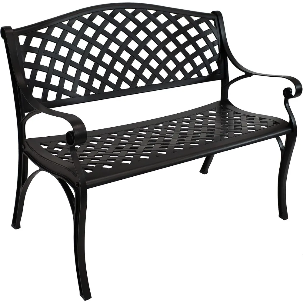 2-Person Cast Aluminum Garden Bench with Checkered Design - 615-Pound Weight Capacity - 39-Inch W - Black