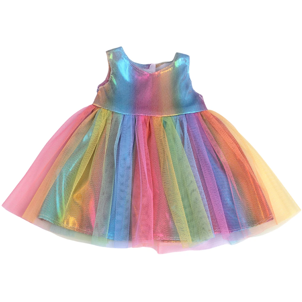 Vestido de tule arco-íris 43 cm bebê reborn bonecas saia boneca americana 18 Polegada vestidos de menina urnas e geração bonecas acessórios
