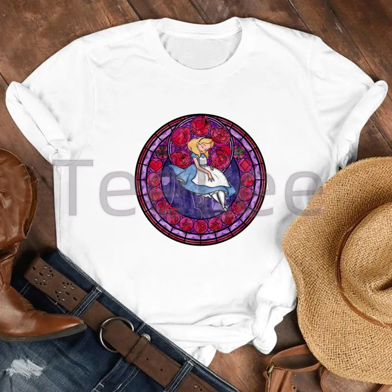 Alice In Wonderland T Shirt Women Vintage Rose Cute Princess T-shirt Graphic Summer Tshirt Female Casual Streetwear Clothing