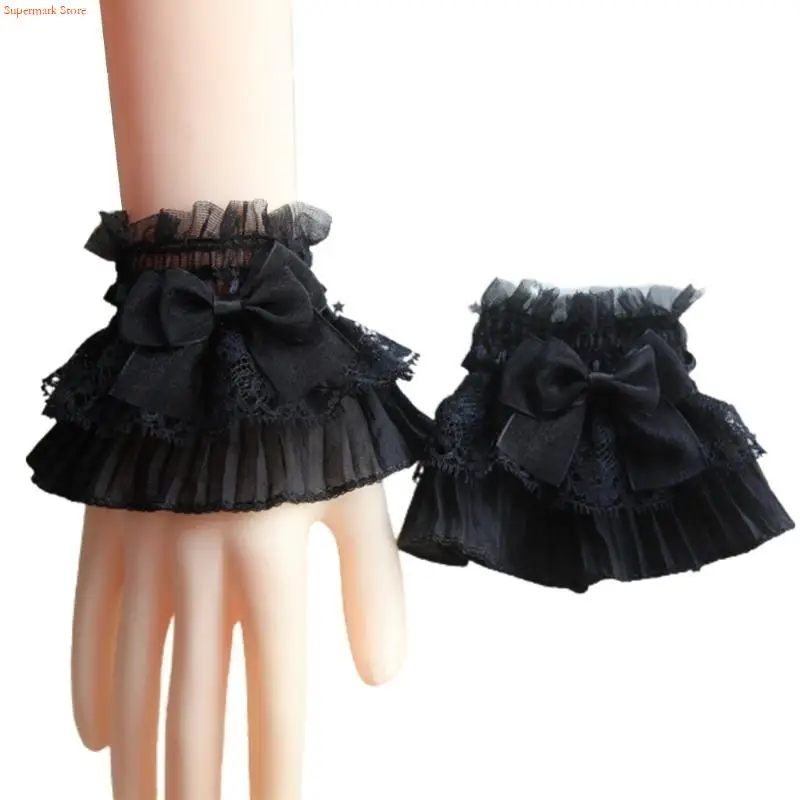 Q5WE Ruffle Lace False Sleeves Detachable Cuffs Sweater Steampunk Wrist Horn Cuff Mesh Lace Gloves for Wedding Party