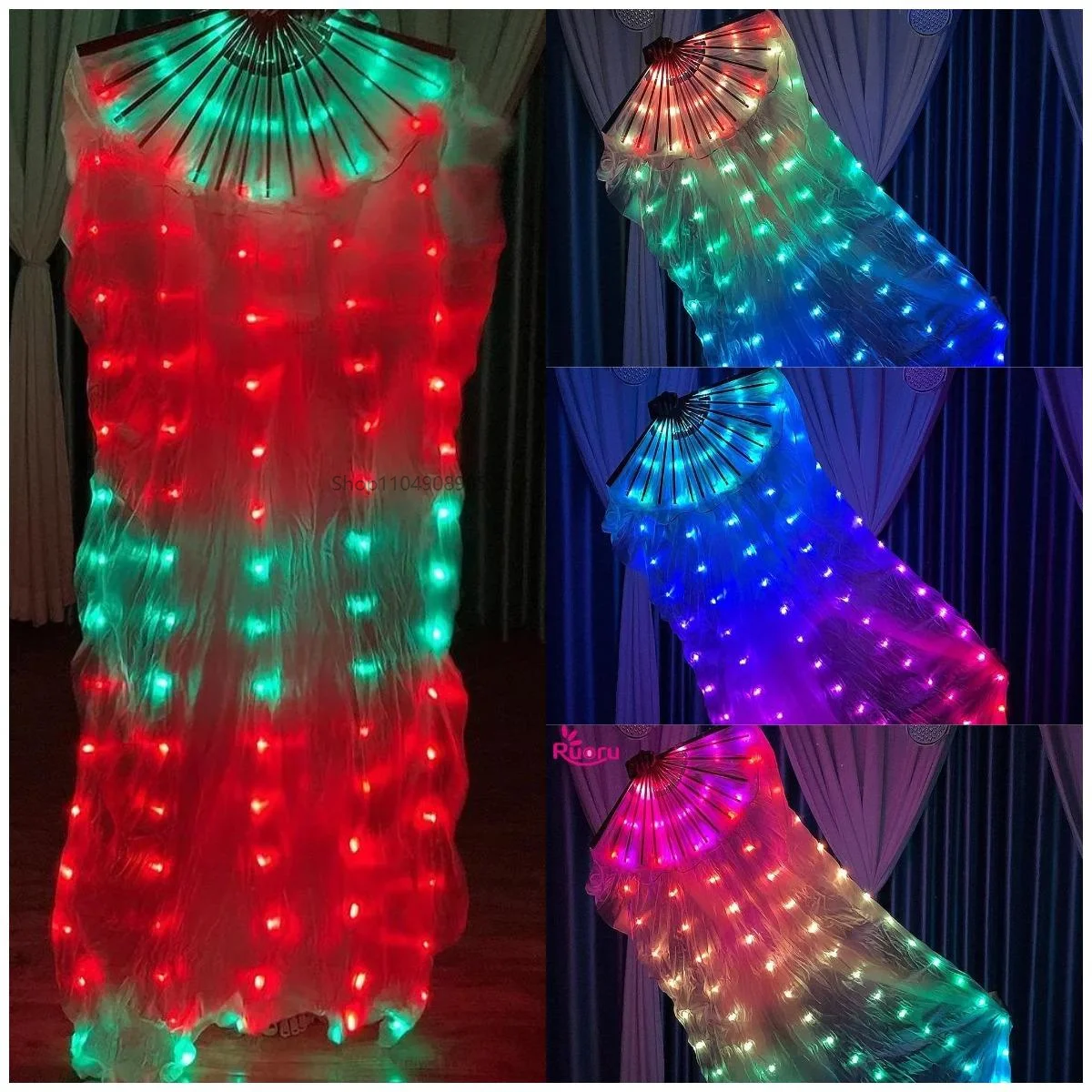

Colorful 100% Silk Belly Dance Fan Veil Belly Dancing Carnival Dance Fan Led Lumminous Fans for Dancing Party Wedding