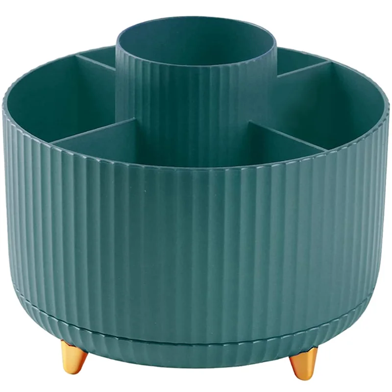 5 Slots 360°Degree Rotating Organizers for Desk, Cute Pencil Cup Pot for Office, School, Home, Art Supply(Dark Green)