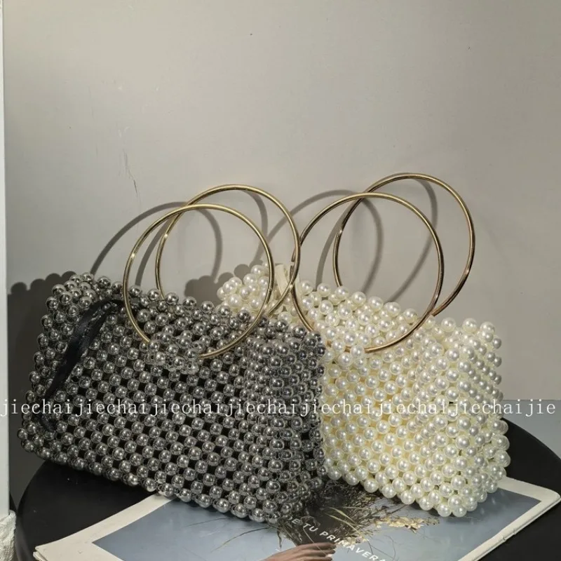 New Niche Design Fashion Luxurious High-end and Exquisite Women's Bag Handmade Bead Woven Acrylic Pearl Banquet Party Handbag