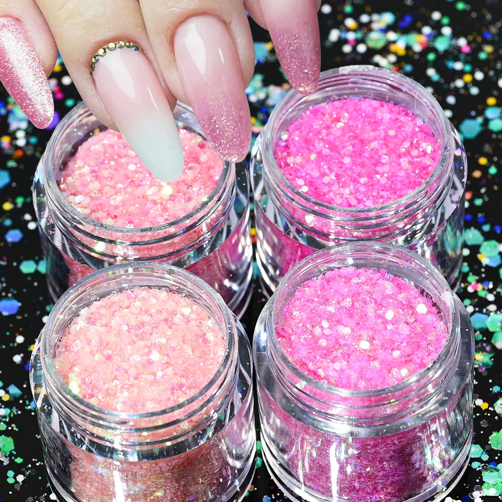 3/4/5 stuks gemengde laser zeshoek glitter nagelpoeder holografische dikke zeshoek pailletten gradiënt pigment stof set nagelaccessoires *