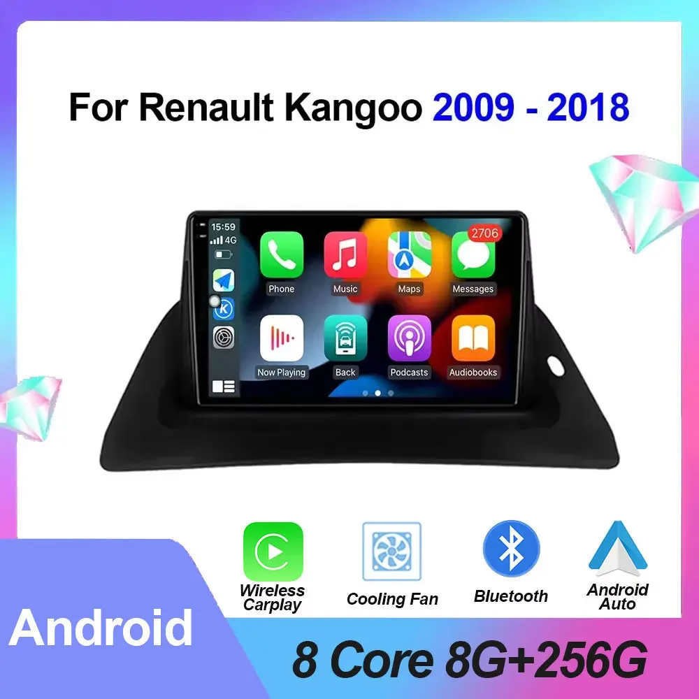 For Renault Kangoo 2008 2009 2015 - 2018 Car Radio Carplay Player Android Auto Navigation Stereo GPS Bluetooth 5G WIFI SWC Video