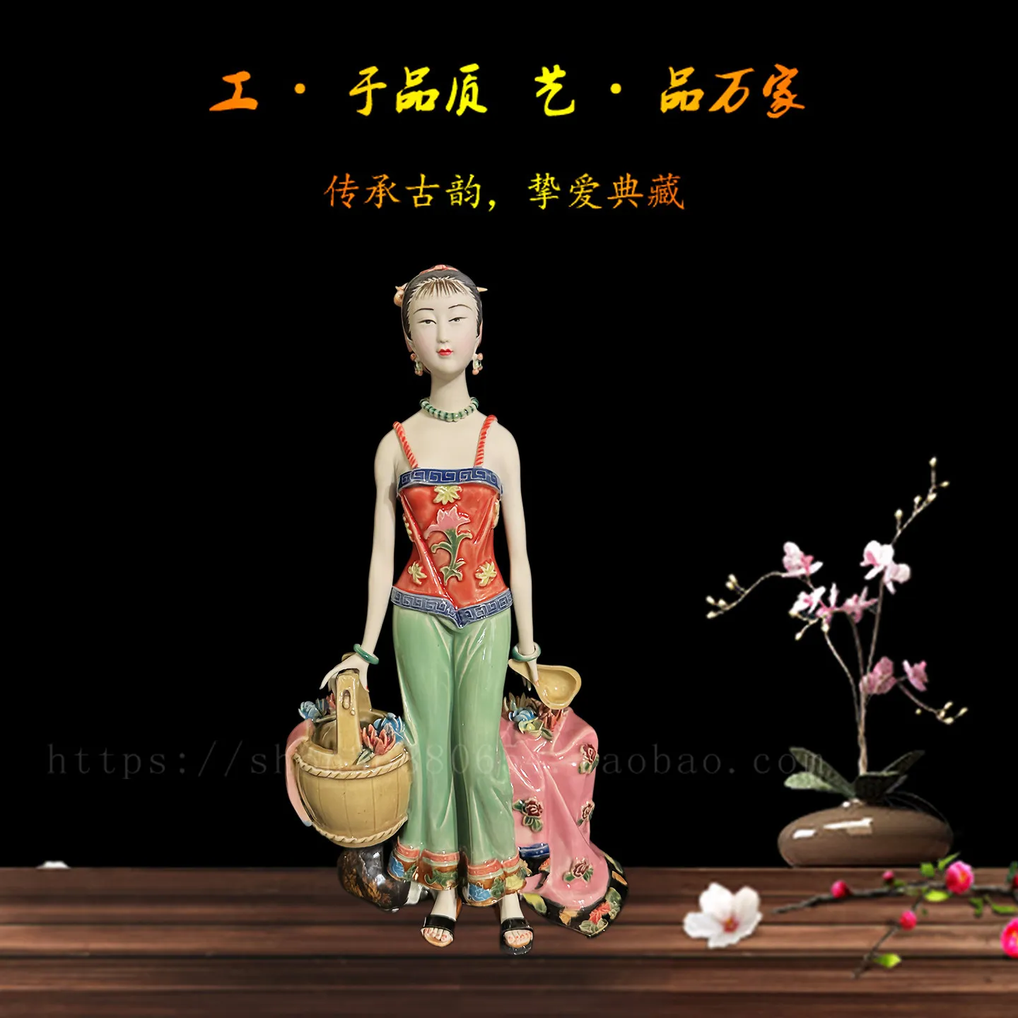 Shiwan ceramic crafts lady chinoiserie classical beauty home living room tv cabinet decorative ornaments gifts