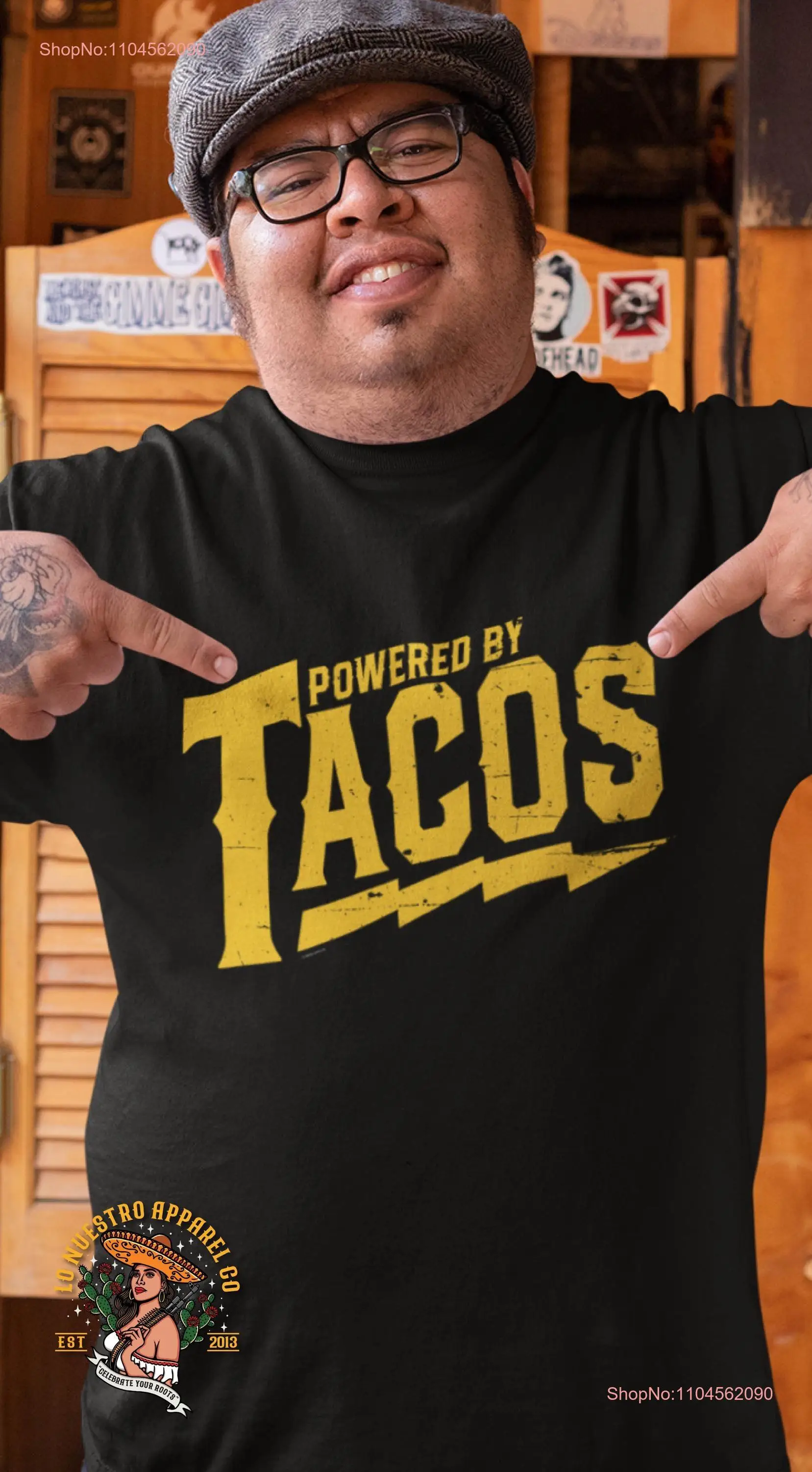 Powered by Tacos T Shirt Funny Taco for Men Distressed Design Lover Casual Black Every Fan Cholo long or short sleeves