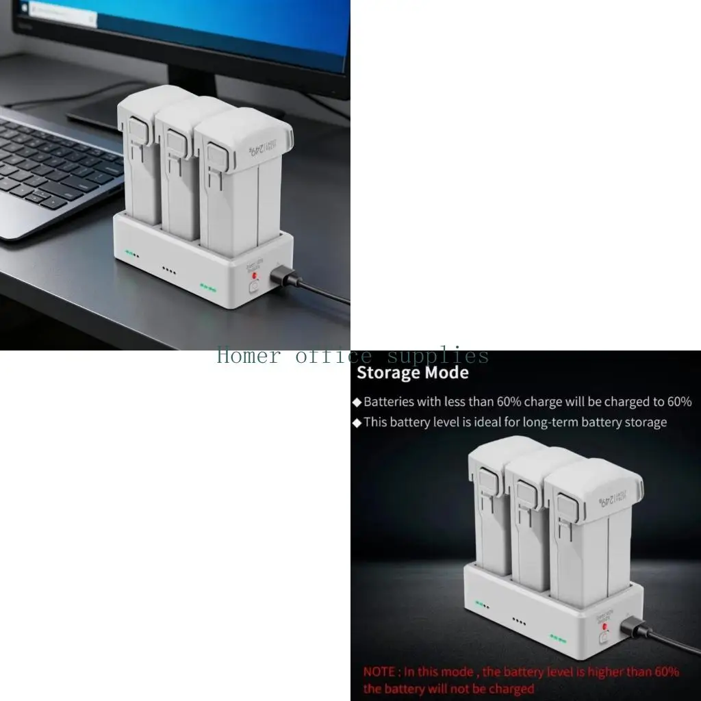K43B 3Slot Battery Charging Dock For Mini Series USB Enable Battery Quick Charging Durability ABS