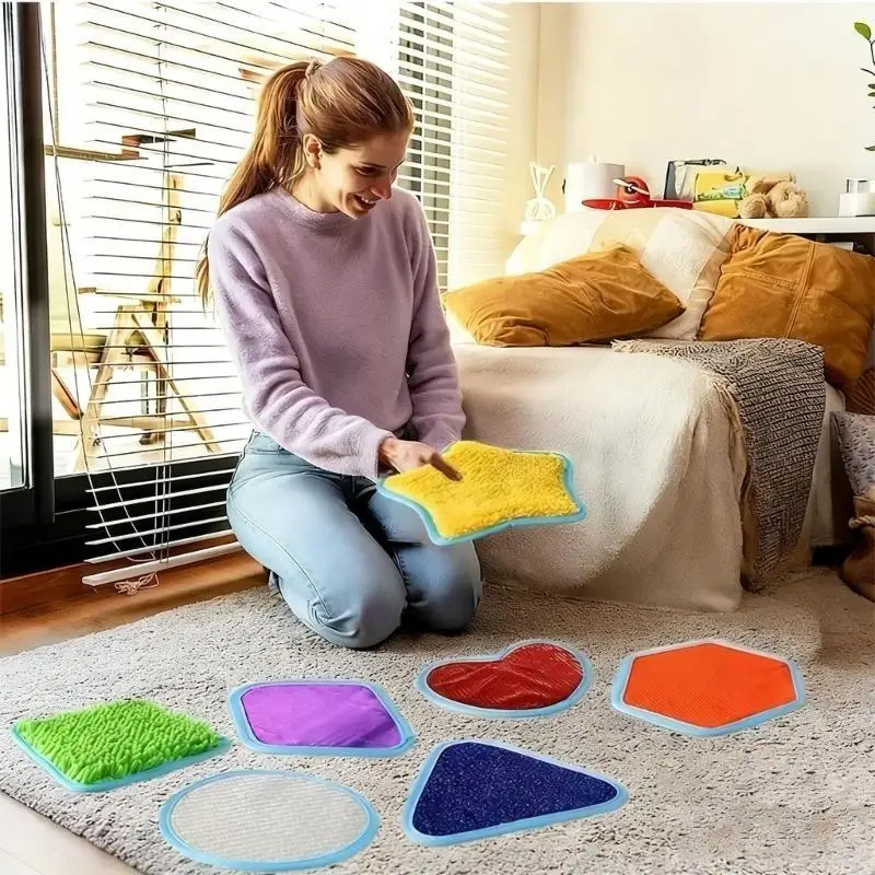 8pcs/Set Colorful Sensory Mats for Early Childhood Education Fabric Textured Stimulation Autism Support Tool A2UB