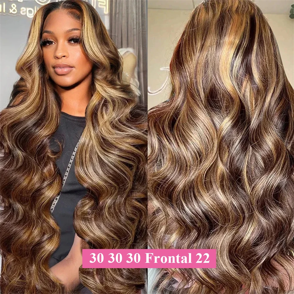 Destaque Pacotes com Fechamento, Onda Do Corpo, 100% Cabelo Humano, Extensões De Cabelo Remy, 13x4 Lace Frontal, 4/27 Pacotes, 3 Pacotes