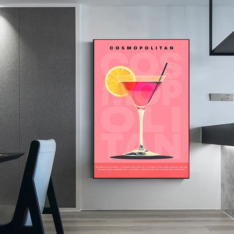 Modern Cocktails Poster Alcoholic Beverage Prints Canvas Painting Bar Cart Wall Art Pictures Home Living Room Kitchen Decoration