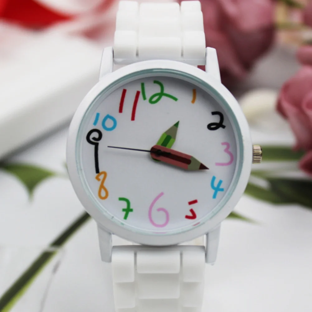 

1pc Quartz Cartoon Design Accurate Time Learning Wristwatch For Pencil Watch Quartz Watch White