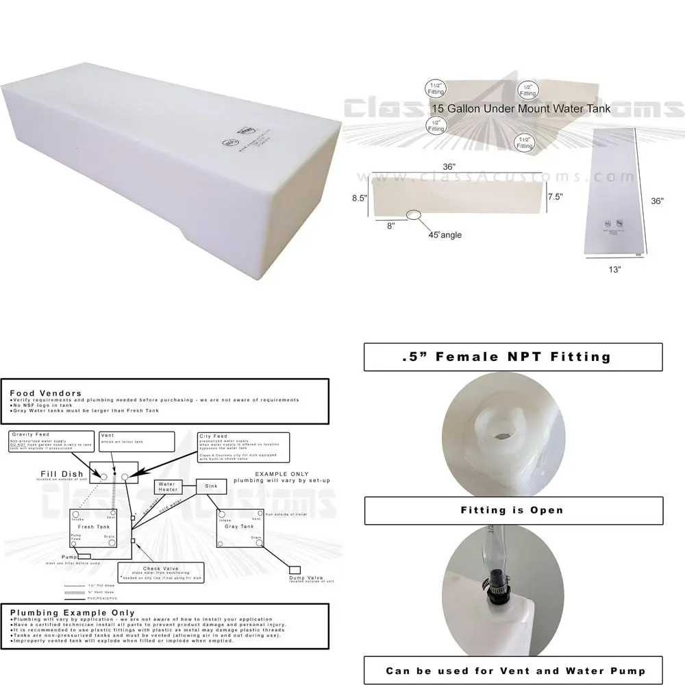 Tanque de agua fría y gris Undermount RV de 15 galones - Solución de almacenamiento de concesión de clase A
