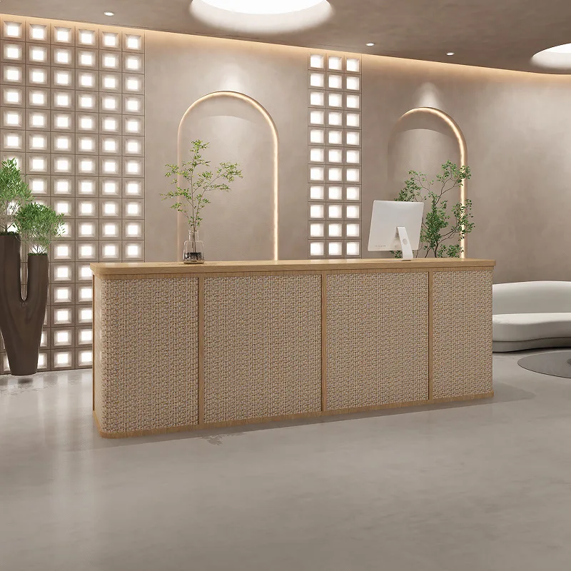 Lada recepcyjna do salonu kosmetycznego w stylu japońskim, lada do sklepu z akcesoriami do pielęgnacji uszu, meble z rattanu, model Casse JT40C