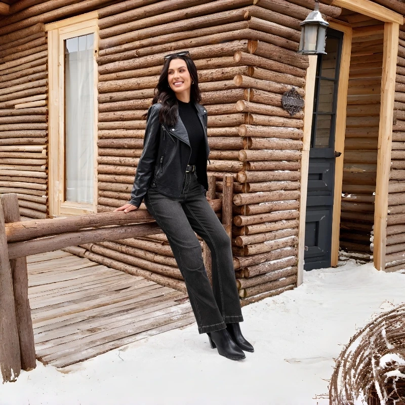 Jeans Women Y2k Jeans Stretch Black Gray Distressed Hem Tapered Vintage High Waist Trousers Fashion Casual