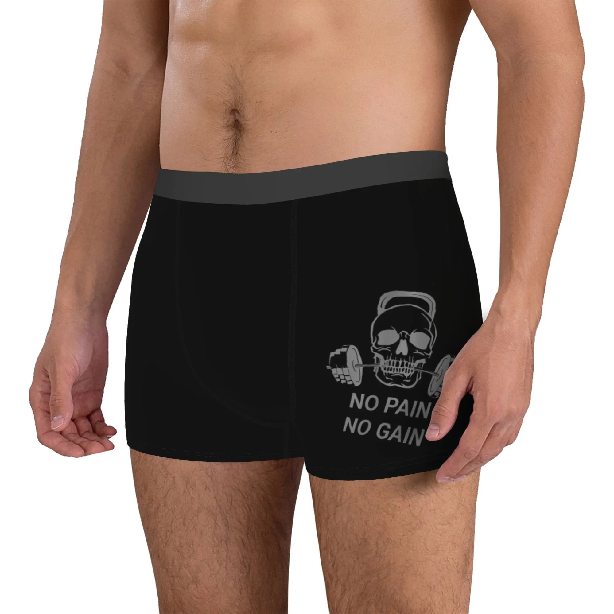 Custom Workout No Pain No Gain Boxers Shorts Men Gym Quote Briefs Underwear Funny Underpants
