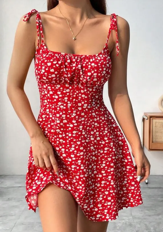 Novas mulheres verão floral cinta de espaguete vestidos sexy, mini vestido, vestido de praia, roupas femininas, vestidos curtos, roupas, vestido