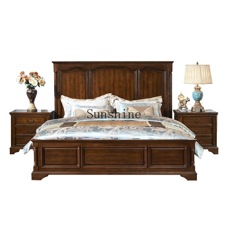 

American retro solid wood simple double high bedside elderly room simple and beautiful bed