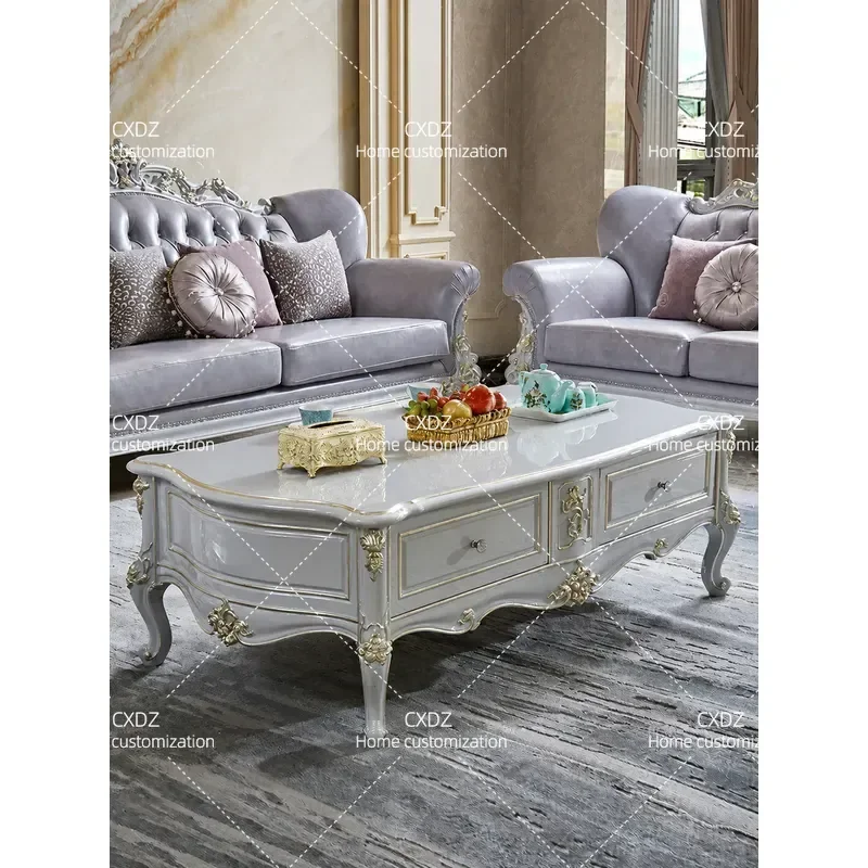 All Solid Wood Coffee Table with Marble Top Nordic Style Living Room TV Cabinet Combination Set Advanced Gray Modern