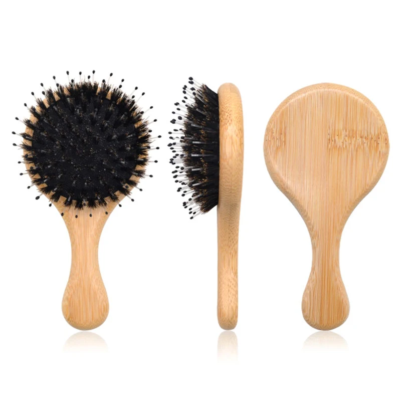 Natural Boar Bristle Hair Brush Bamboo Handle Scalp Massage Comb Anti-static Hair Comb Gasbag Detangling Hair Brush Styling Tool