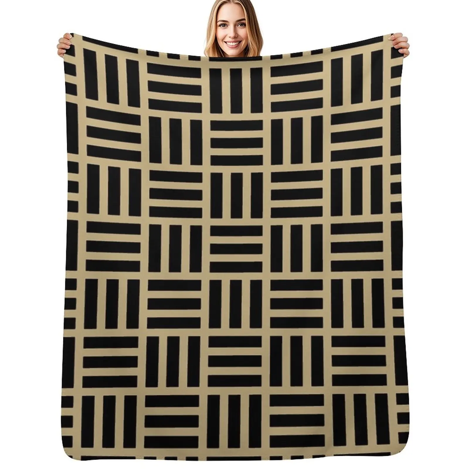 Black And Gold Geometric Art Deco Pattern Abstract Throw Blanket All Season Soft Lightweight Blanket for Home