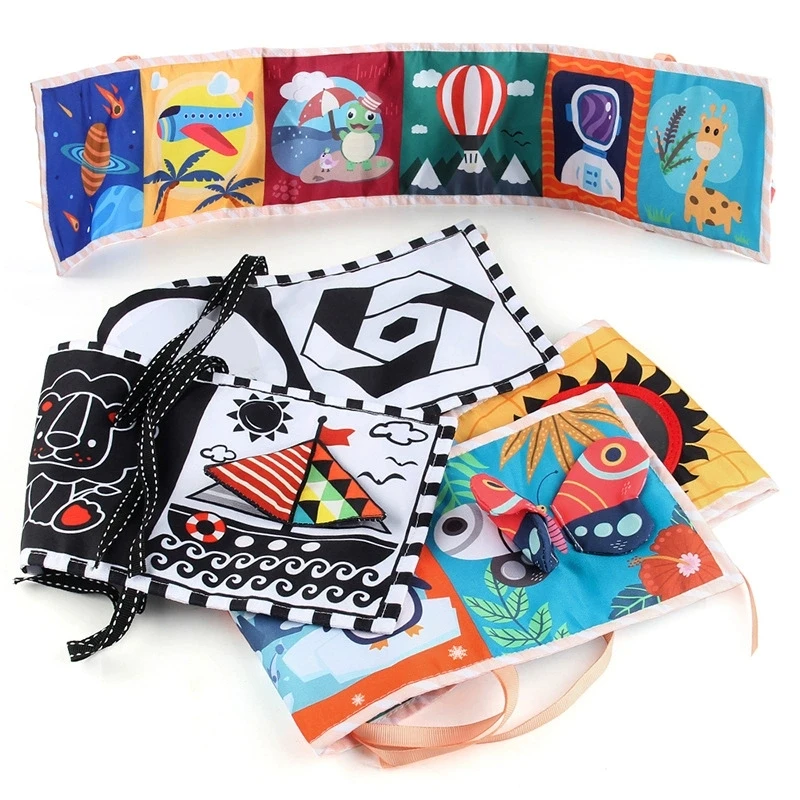 Giocattolo per l'educazione precoce del bambino Illuminazione Cognizione Letto Surround Ciondolo Colore colorato Stimolazione visiva Libro di stoffa per palmo del bambino