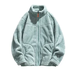 Korean Fashion Couple Oversize Loose Lamb Fleece Jacket Women Fluffy Jacket Coats Winter Autumn Unisex Reversible Fleece Jackets