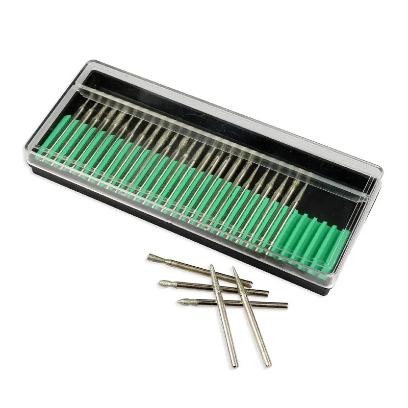 

BIESUO 30Pcs/Set 3mm Shank Diamond Grinding Burr Needle Point Engraving Carving Polishing Glass Jade Stone Drill Bit