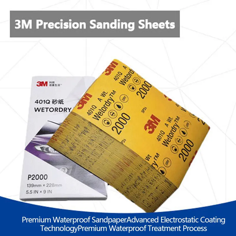 3M 401Q Wet Dry Sandpaper 2000 Grit Waterproof Abrasive Paper for Car Paint Scratch Grinding Polishing Care 1500 2500