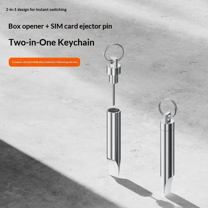 Silver Aluminum Alloy 2 In 1 Keychain Gadget Box Cutter SIM Eject Pin For Daily Carry Outdoor Travel EDC Use