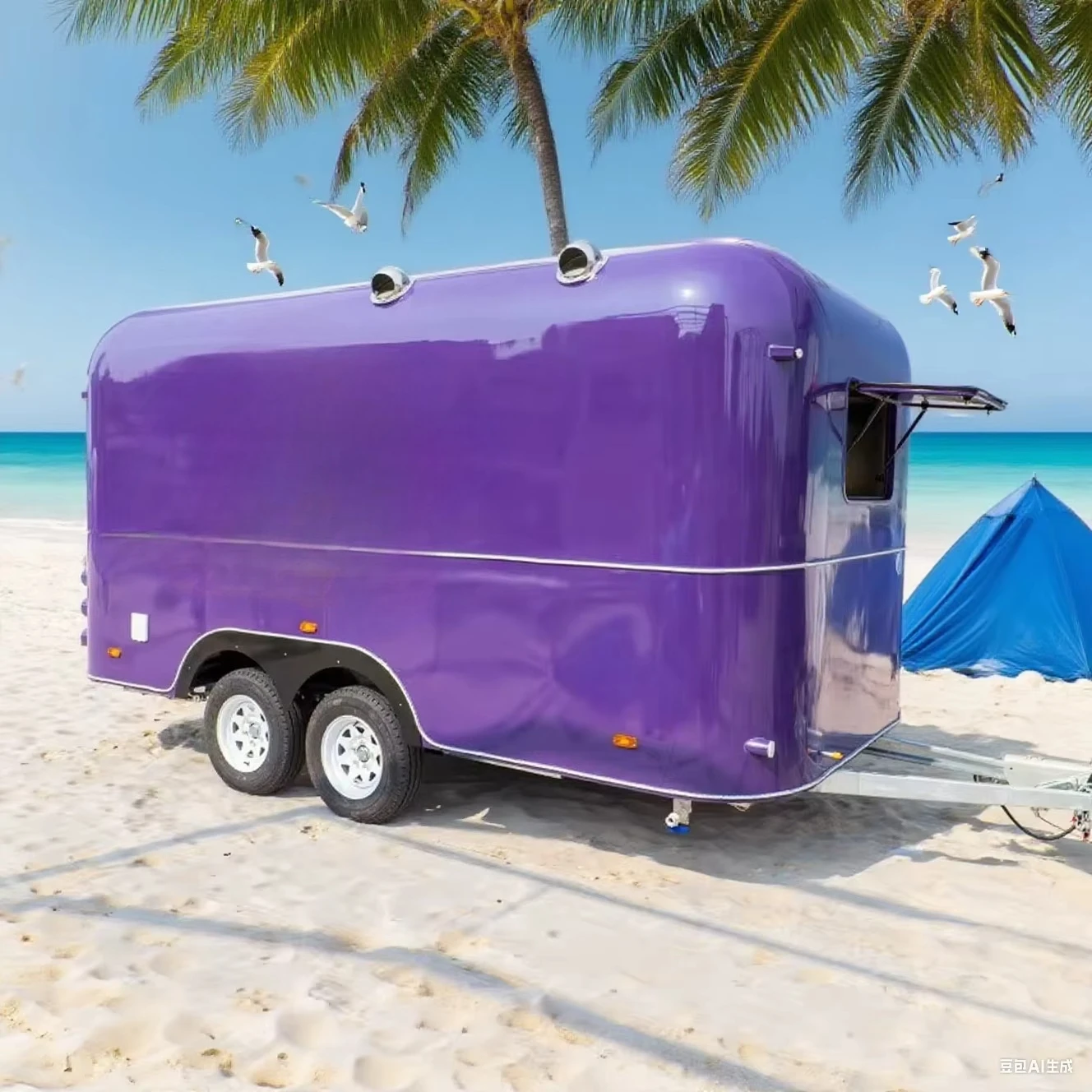 RV Purple Pizza Mobile Food Trailer BBQ Food Truck Fashion Food Van Mobile Business Best Selling for Sale