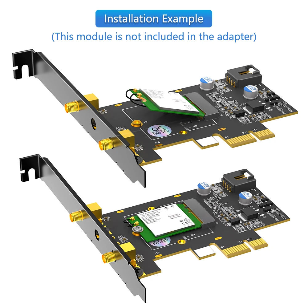 

PCIe X1 to M.2 WiFi Bluetooth Adapter With Heatsink - Supports A+E Key M.2 Modules 2.4GHz/5GHz