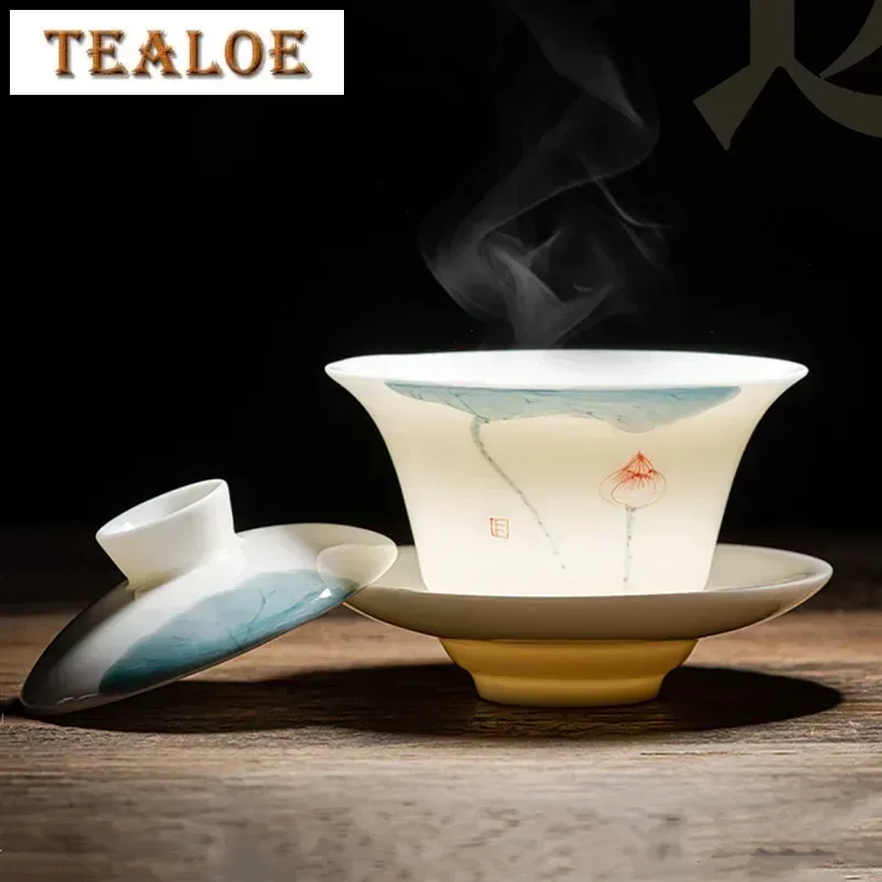 

120/140 мл ручная роспись козьего жира нефритовый белый фарфор Гавань бытовой керамический заварочный чайник традиционный с крышкой чайная чашка