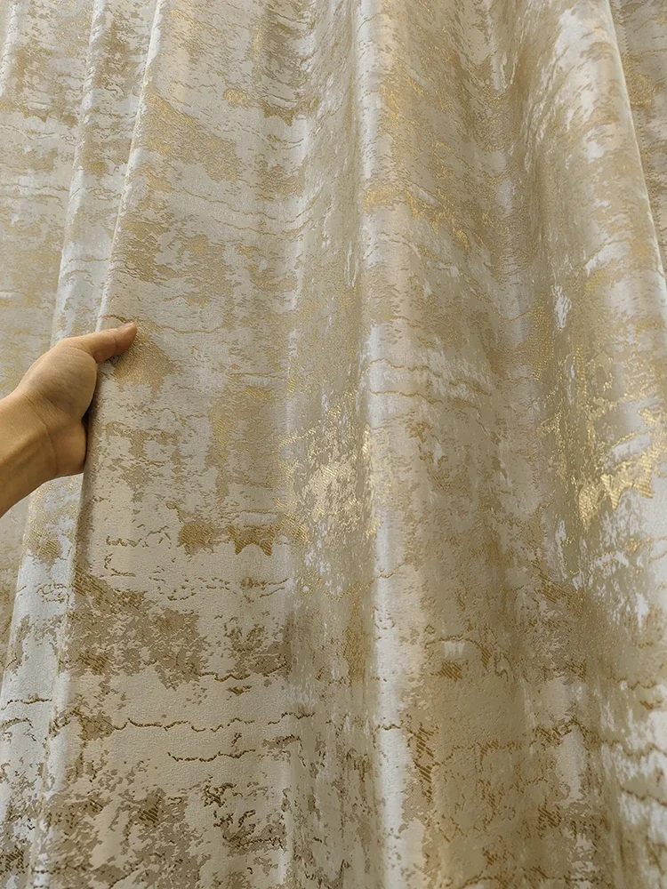 Marble Gilding Jacquard Pearl Lace Curtains for Living Room Bedroom French Window Balcony