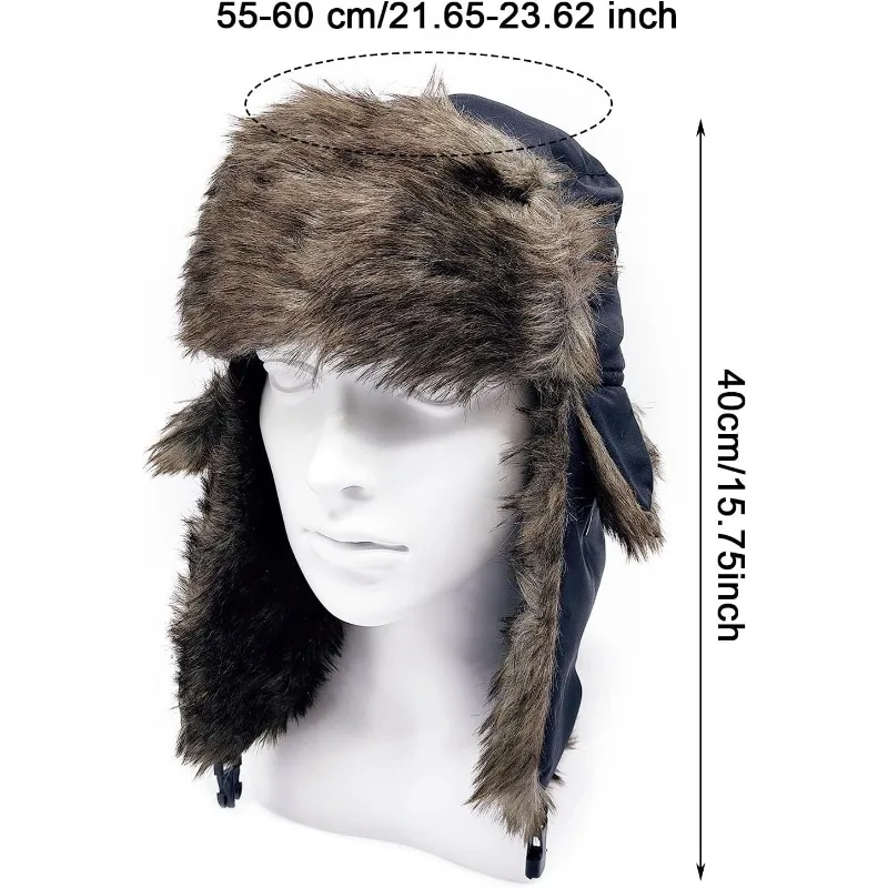 Windproof Winter Hat for Men Warm Soldier Pilot Hat Patrolman Earmuffs Polyester Fiber Russian Ski Hat Cold Weather