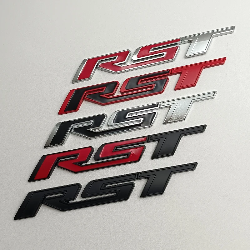 3D Metal Red Black Logo RST Emblem Letters Nameplate Adhesive Car Rear Trunk Decals Front Grille Badge RST Sticker Accessories