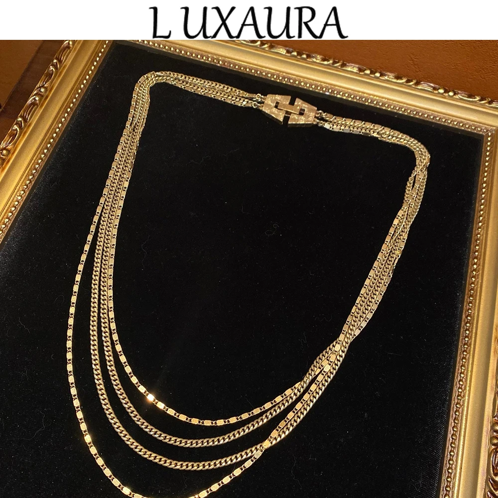 

Vintage fashion classic copper plated 18K golden multi layer chain geometric style paired with bohemian women's jewelry necklace