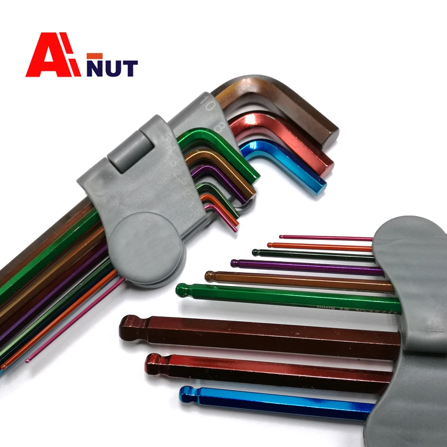 1.5mm-10mm Metric Multicolor Ball End Hex Key Set , Extended Ball Ended Hex Allen Key Set , Chrome Molybdenum Steel Tools ,FG03