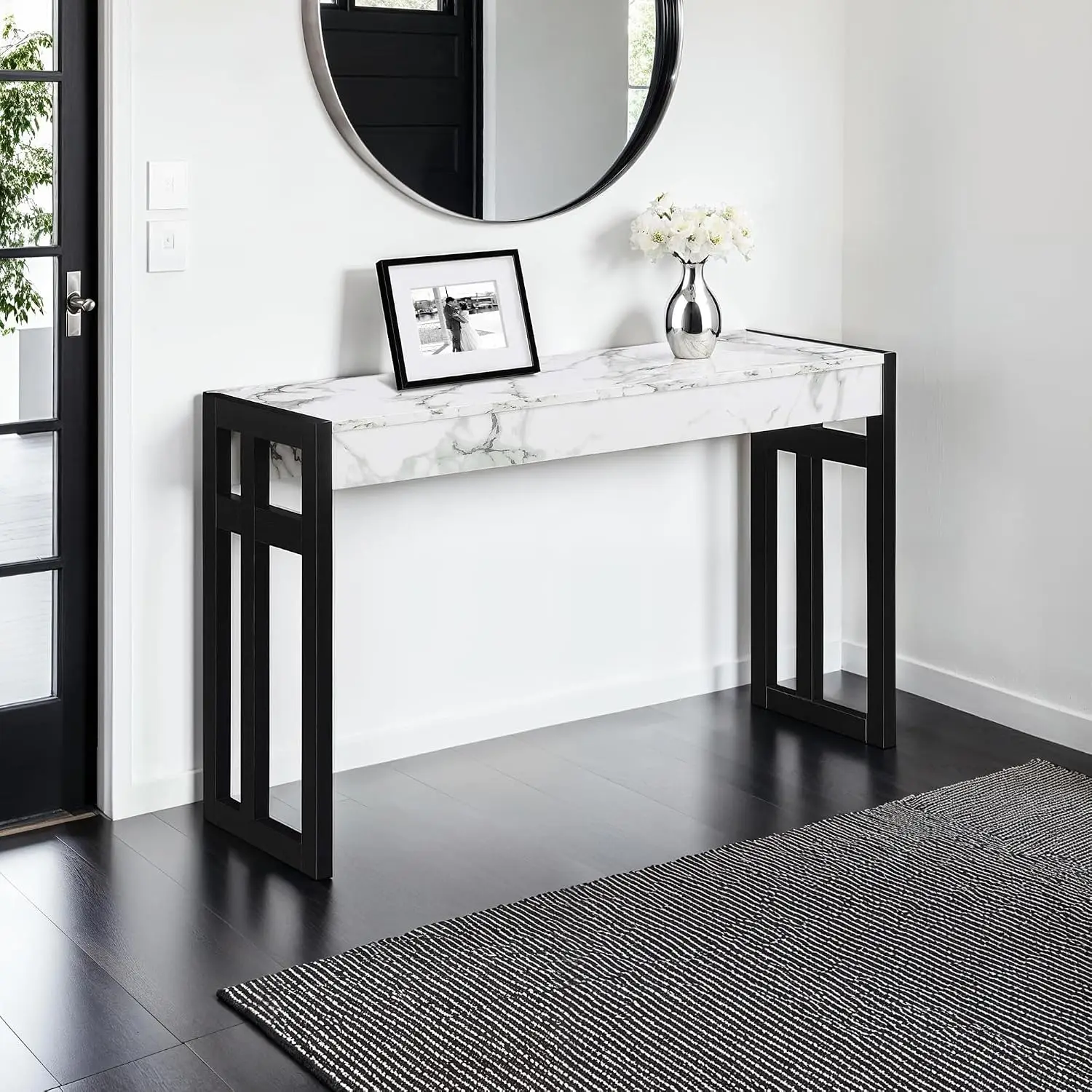 Modern Narrow Console Table with Storage Shelf for Living Room Entryway Hallway Bedroom, 49.5" White Faux Marble, Customized view 2