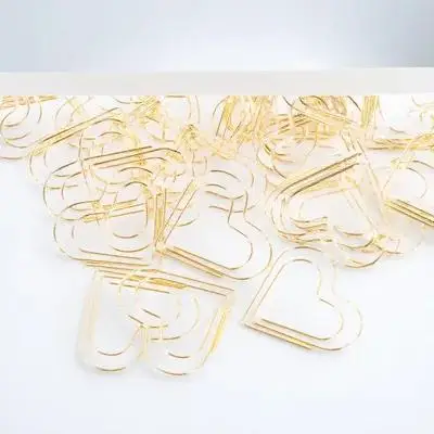 100 Pcs Heart Paper Clips Metal Stationery Cute Mini Office Supplies Golden Decorative Document Clips Creative for Notebooks