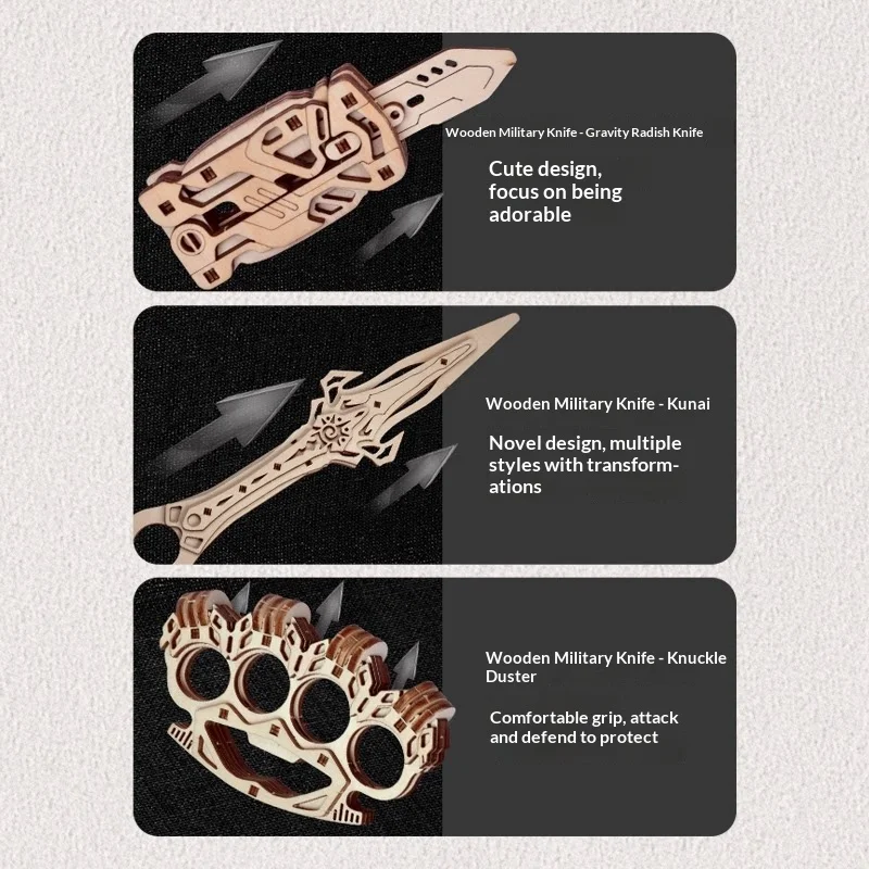 Junxi Wooden 3D Puzzle Model Diy Assemble Gravity Knife Decompression Toy For Adult Hobby Collection
