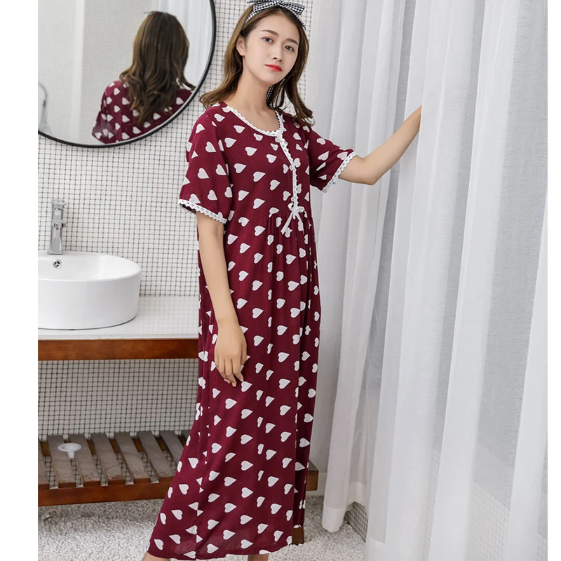 New Summer Nightdress Women Cotton Short Sleeve Polka Dot Breathable Nightgown Homewear Lady Princess Sleepwear Sleepdress Women